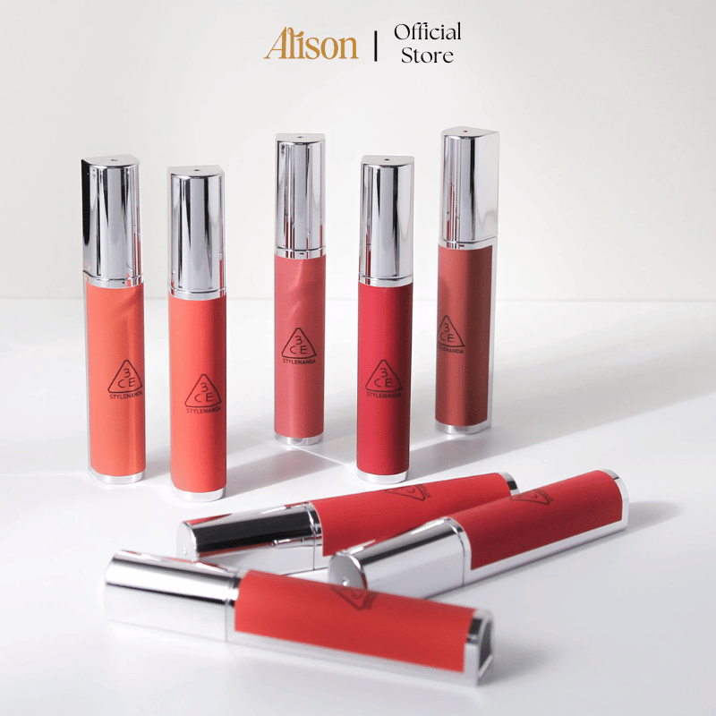 3CE Hazy Lip Clay Liquid Lipstick có phần nắp cùng mặt sau thân son được tráng lớp gương bạc nổi bật.